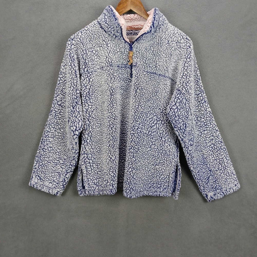 Blue Star Fleece Jacket Womens Large Blue White Mock Neck Quarter Zip Side Slit